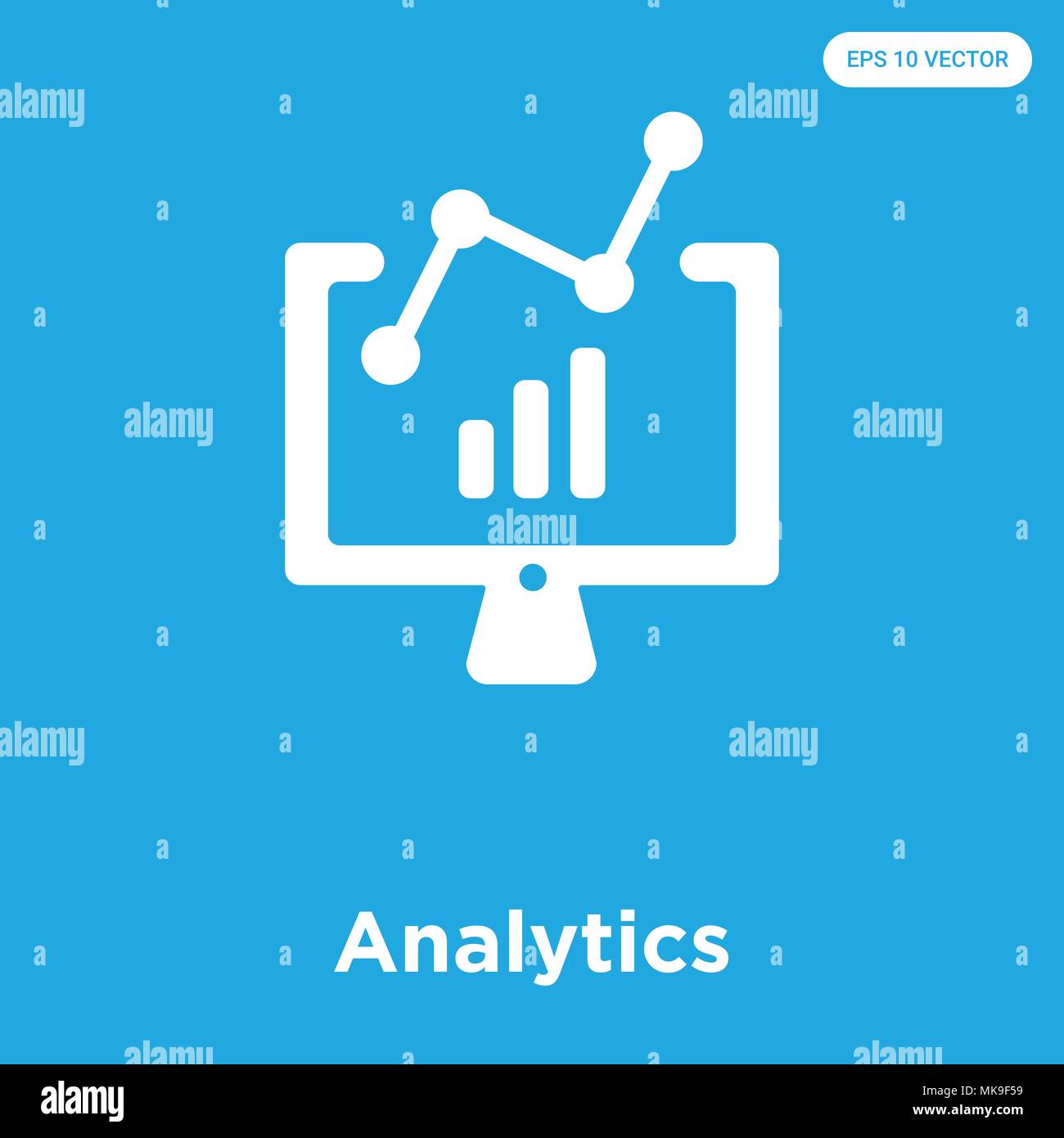 Analytics vector icon isolated on blue background, sign and symbol ...