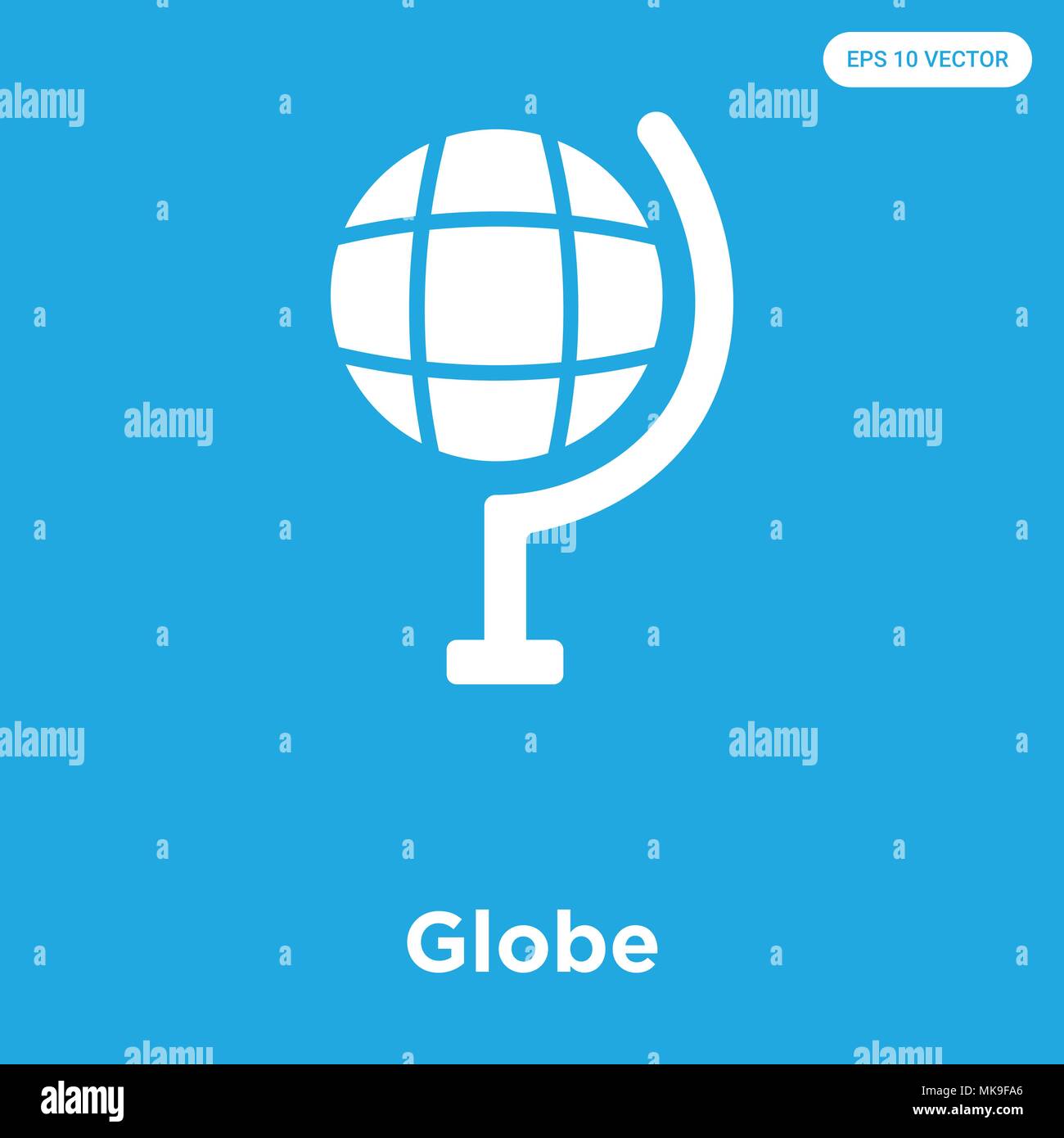 Globe vector icon isolated on blue background, sign and symbol Stock Vector
