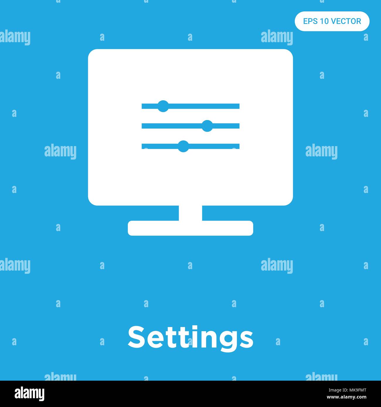 Settings vector icon isolated on blue background, sign and symbol Stock ...
