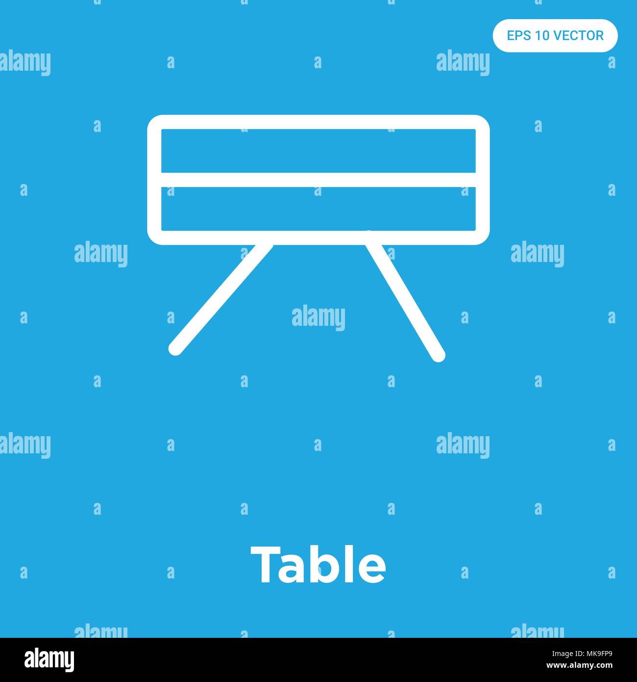 Table vector icon isolated on blue background, sign and symbol Stock ...