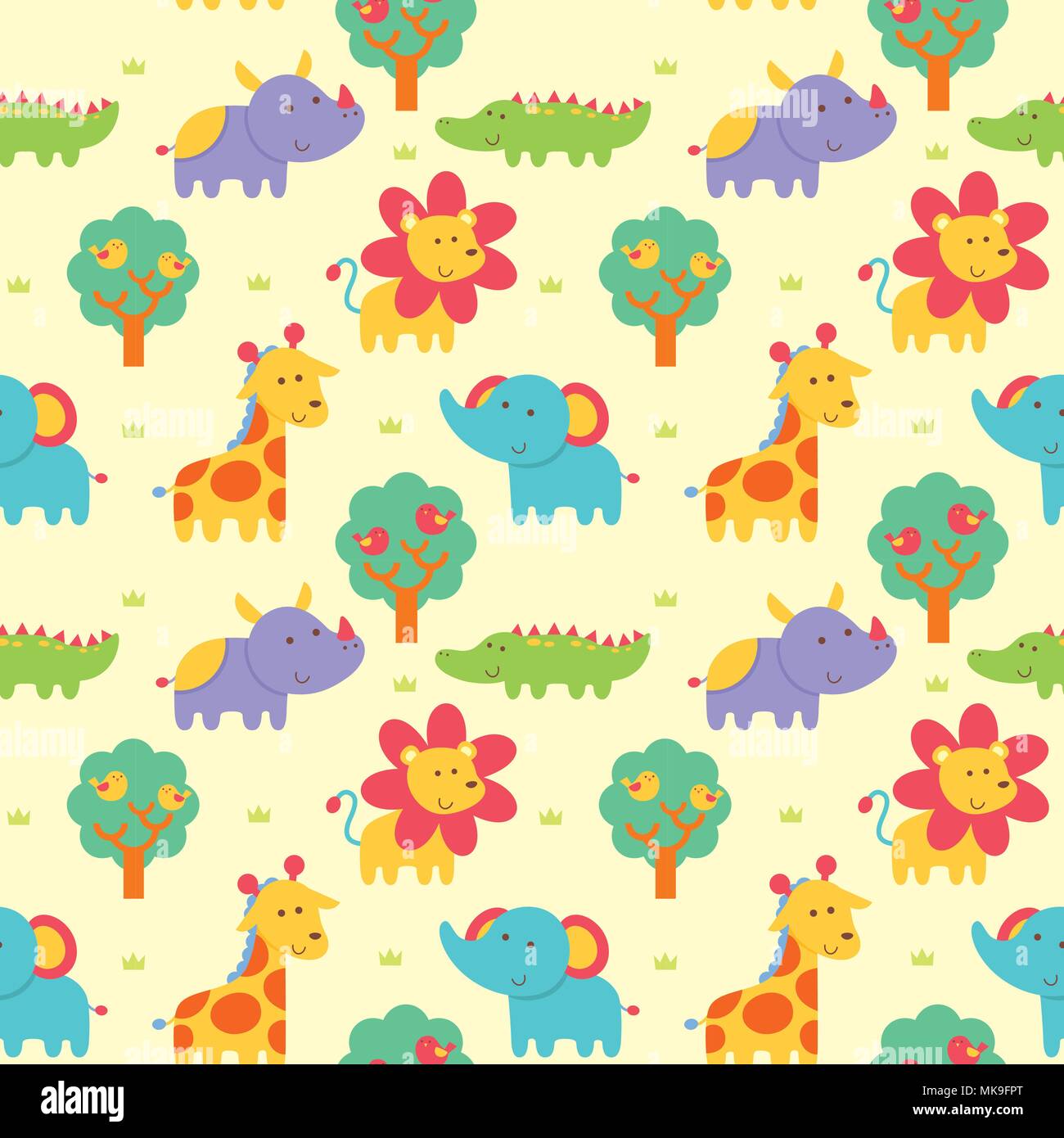 Vector illustration seamless pattern with cute wild animal cartoon Stock Vector