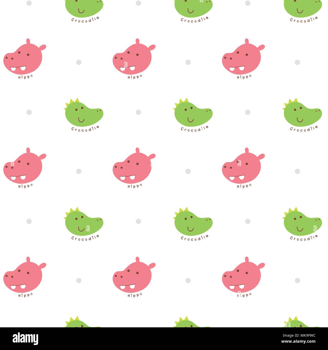 Vector illustration seamless pattern with crocodile and hippo face Stock Vector