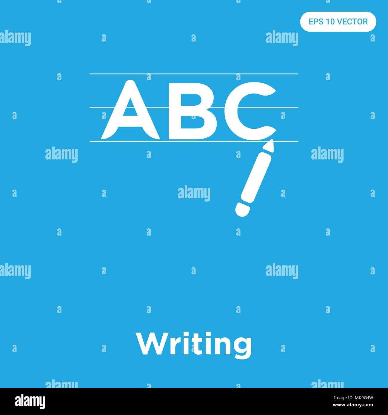 Writing vector icon isolated on blue background, sign and symbol Stock ...