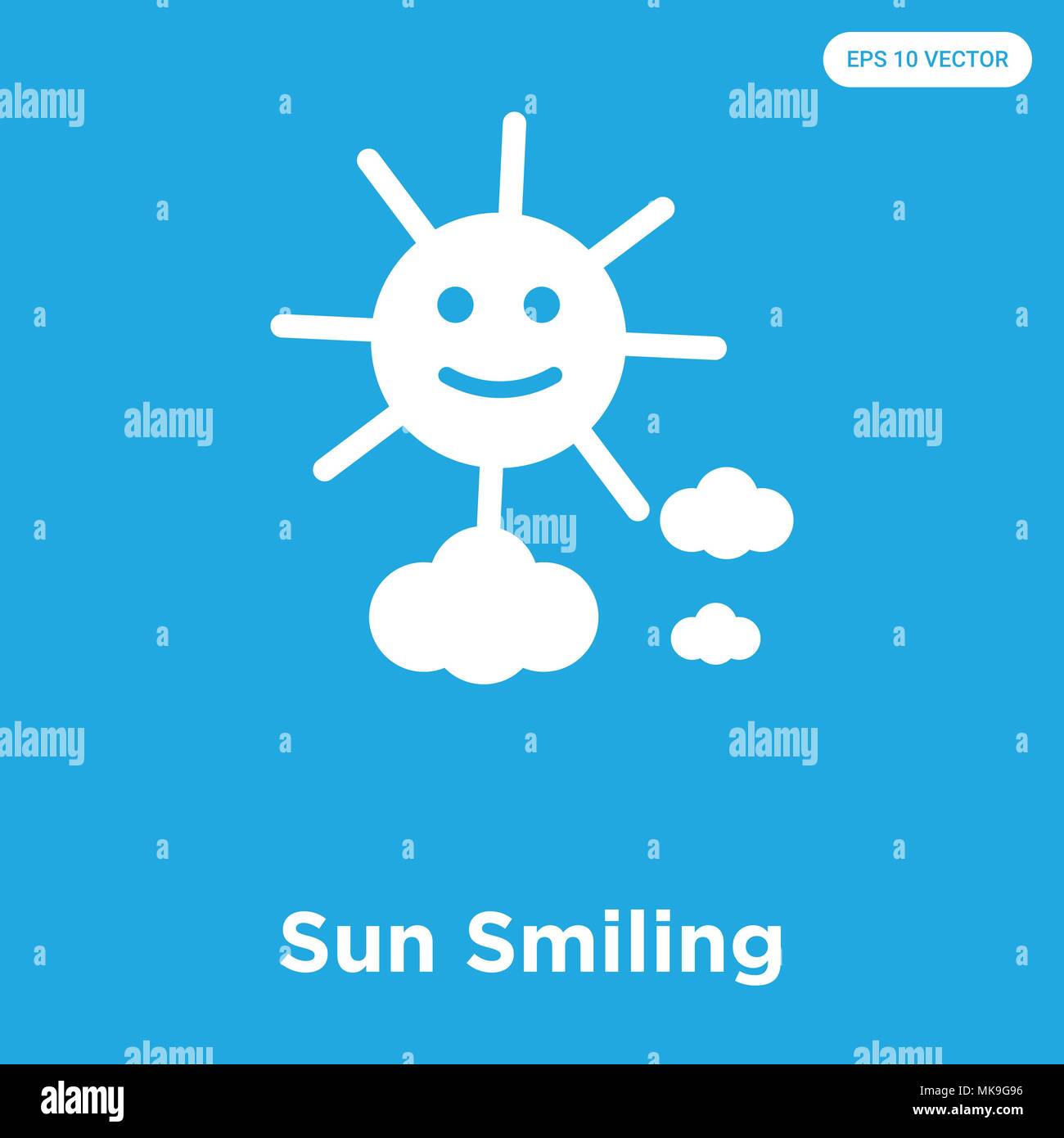 Sun Smiling vector icon isolated on blue background, sign and symbol ...