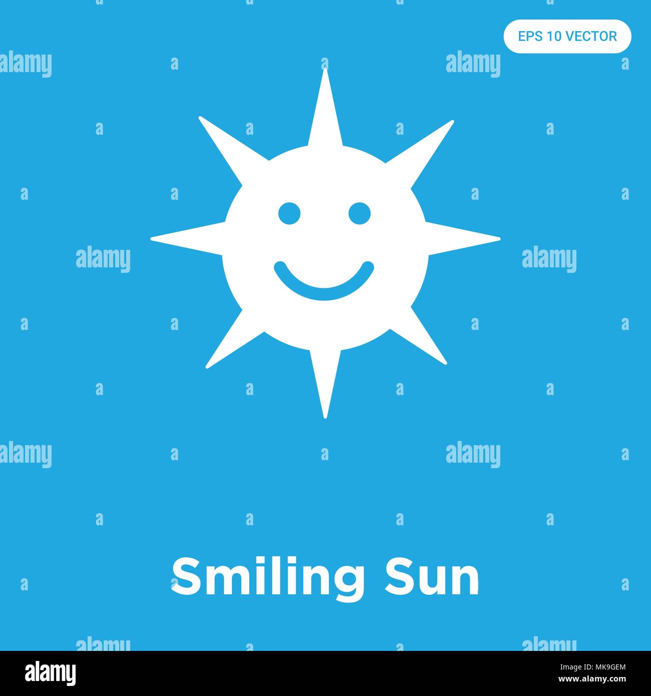 Smiling Sun vector icon isolated on blue background, sign and symbol ...