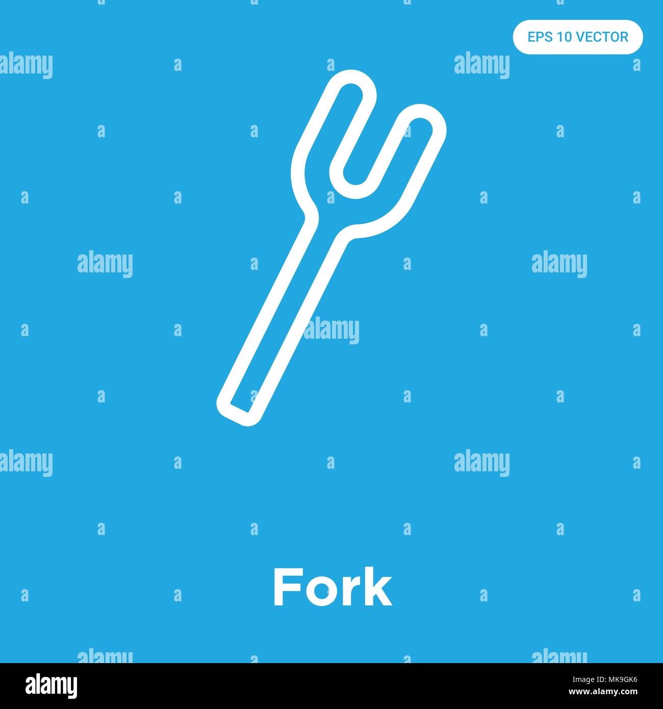 Fork vector icon isolated on blue background, sign and symbol Stock ...