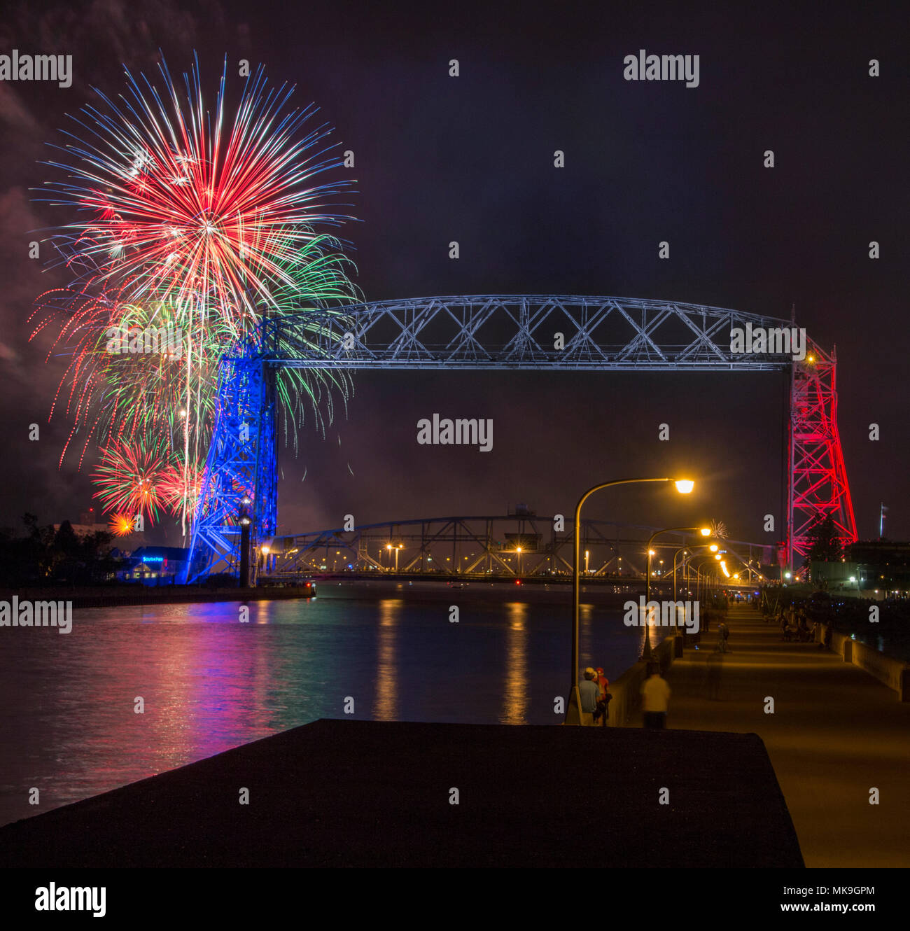 Fireworks are launched in Duluth, Minnesota for the Fourth of July