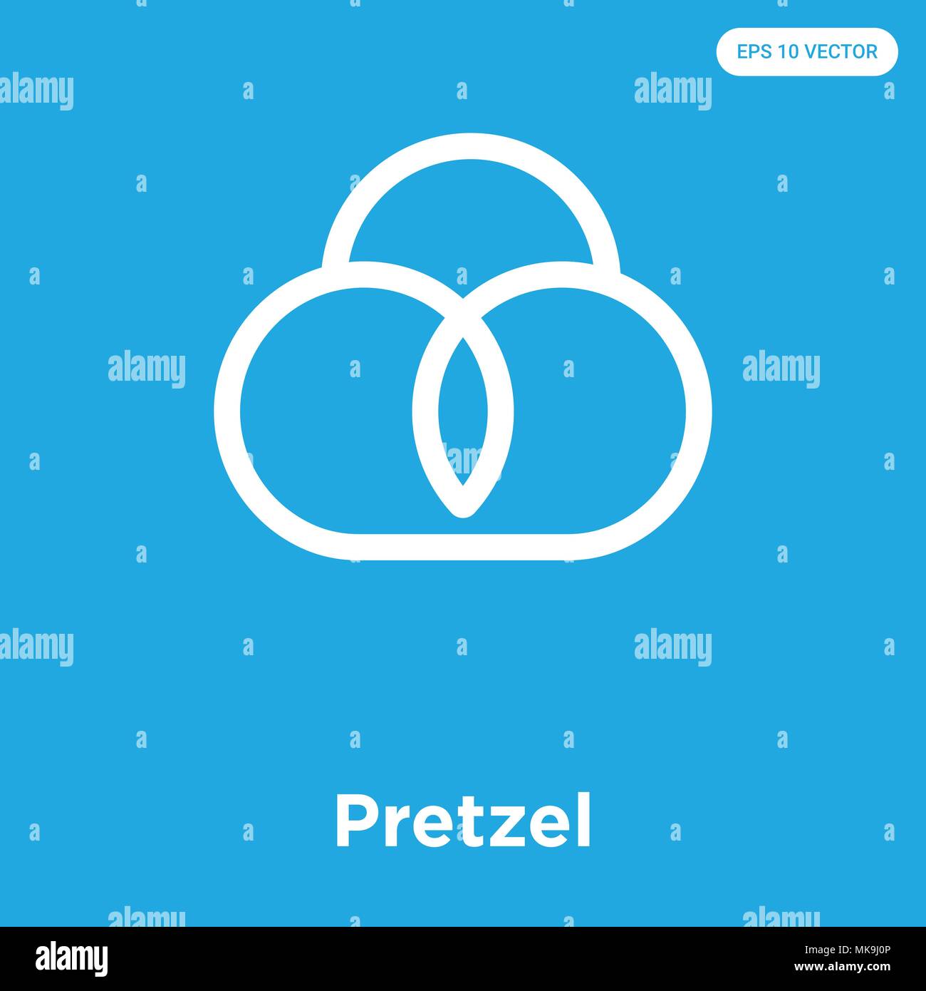 Pretzel vector icon isolated on blue background, sign and symbol Stock ...
