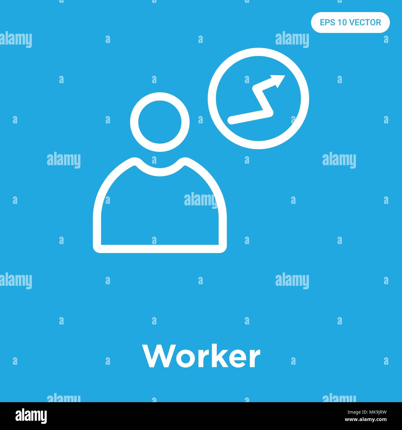 Worker vector icon isolated on blue background, sign and symbol Stock ...