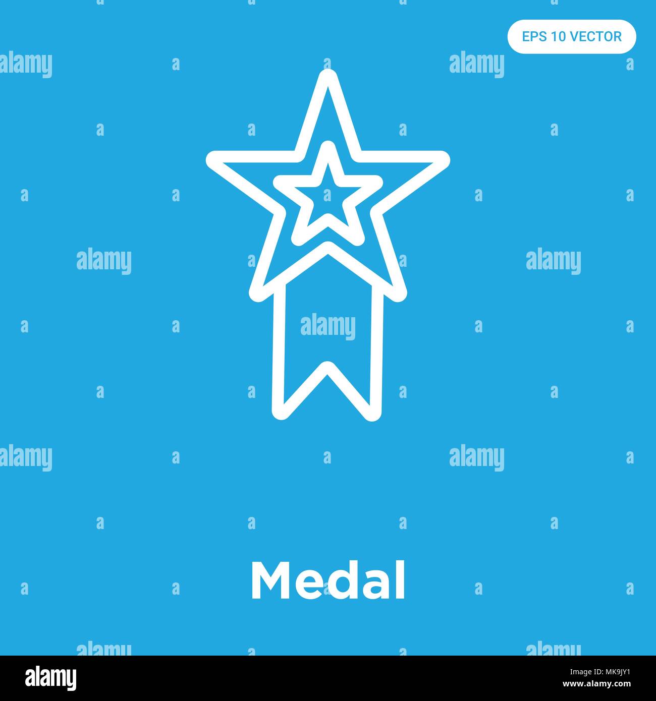 Medal vector icon isolated on blue background, sign and symbol Stock ...