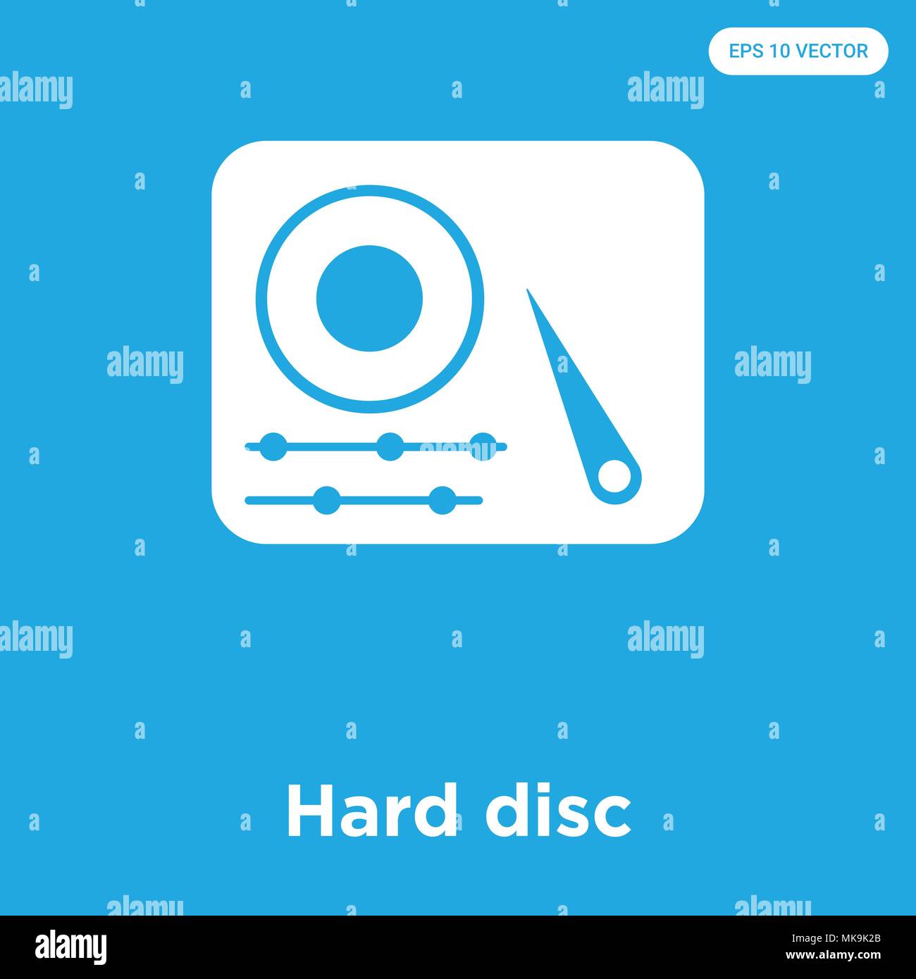 Hard disc vector icon isolated on blue background, sign and symbol Stock Vector