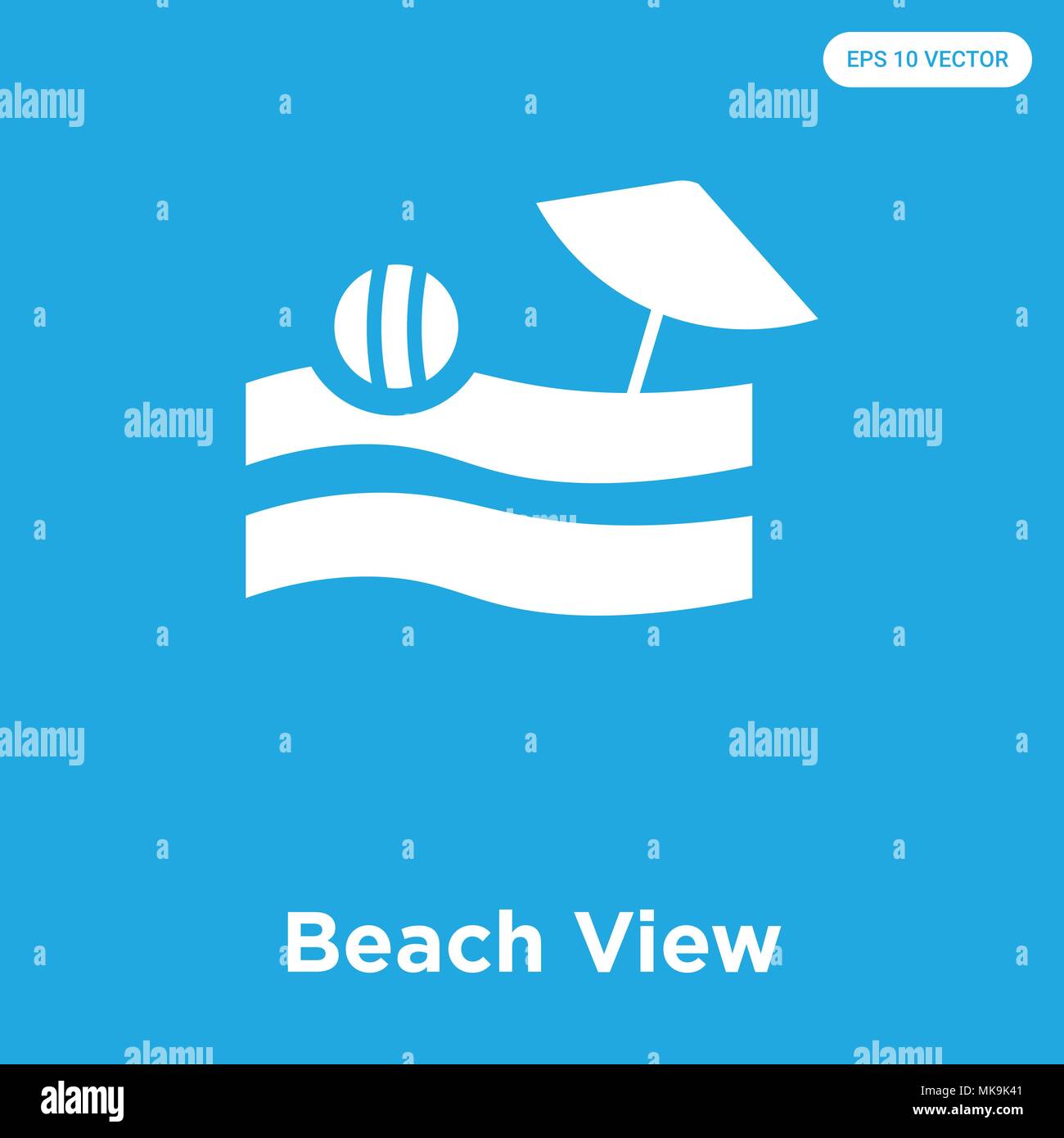 Beach View vector icon isolated on blue background, sign and symbol
