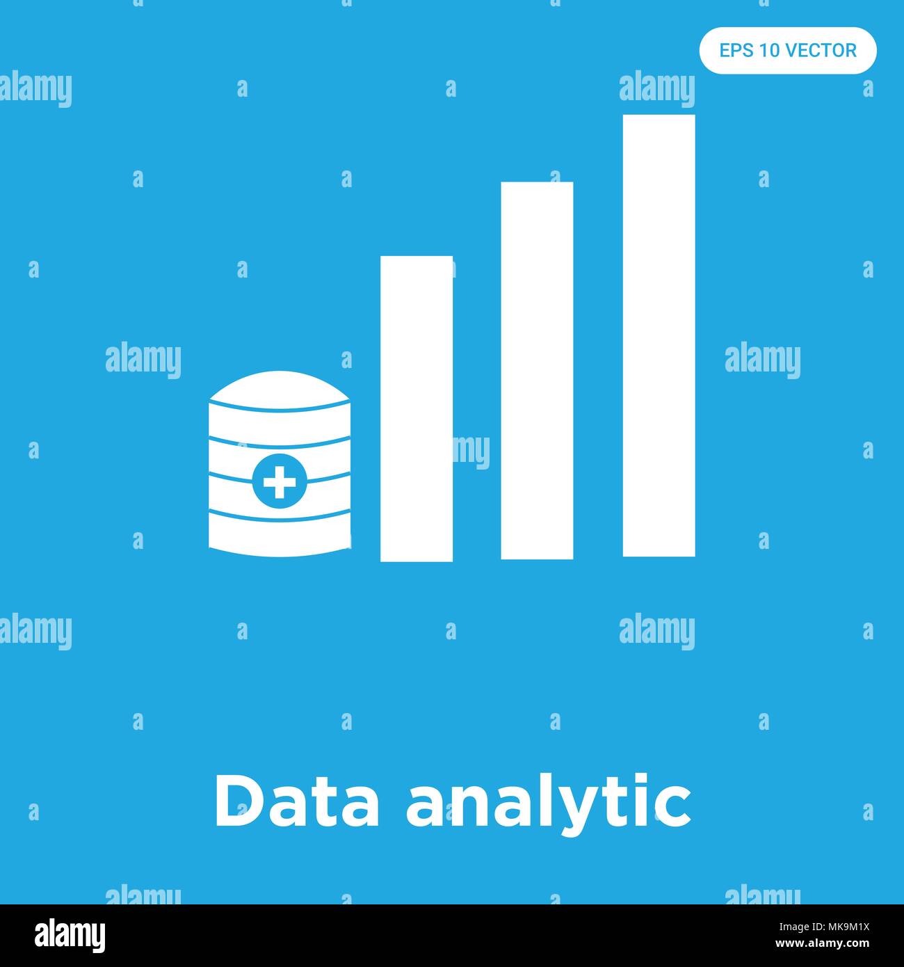Data analytic vector icon isolated on blue background, sign and symbol Stock Vector