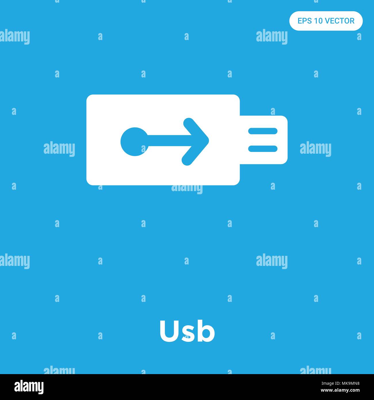 Usb vector icon isolated on blue background, sign and symbol Stock ...