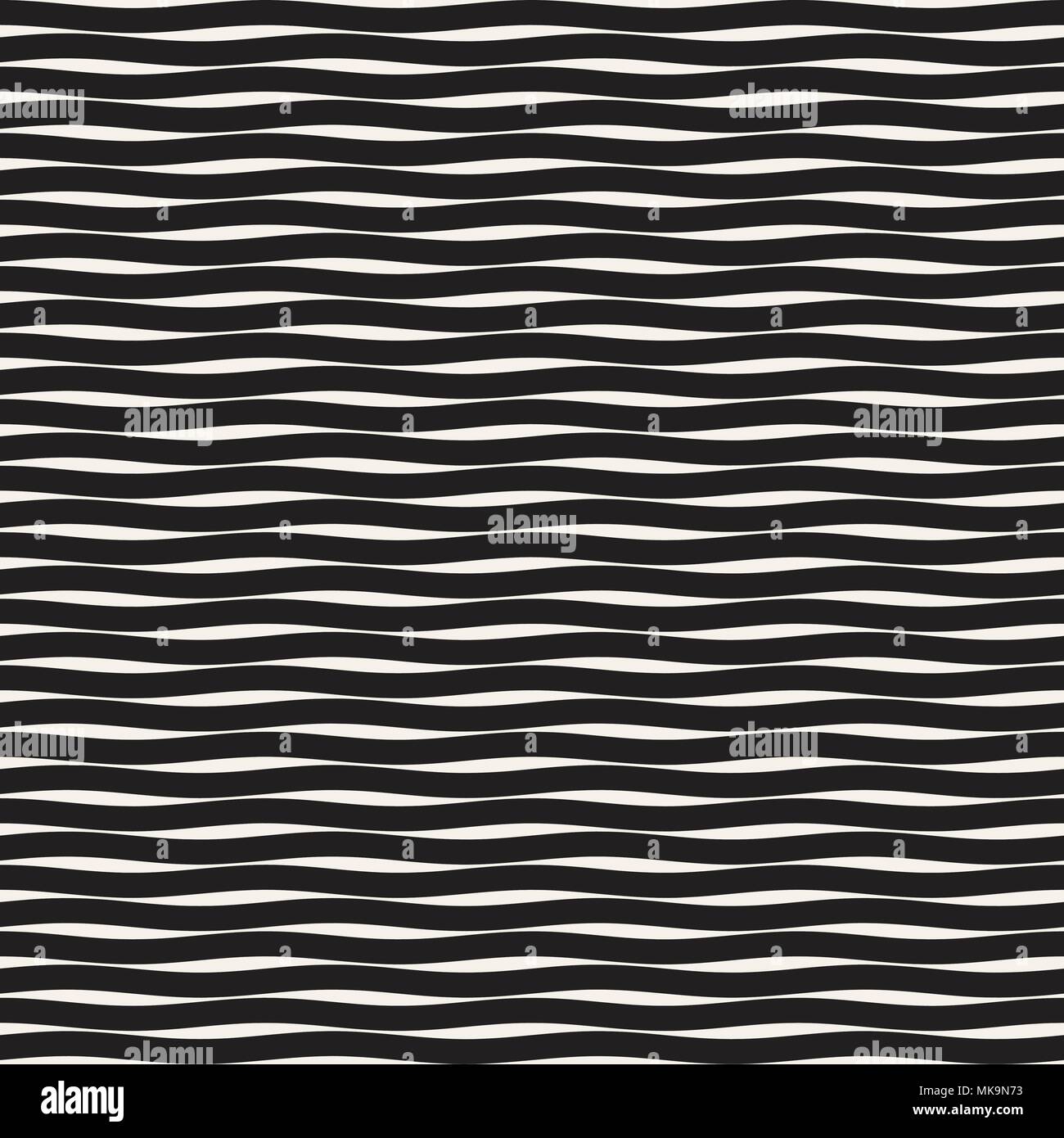 Vector Seamless Black and White Hand Drawn Wavy Lines Simple Pattern ...