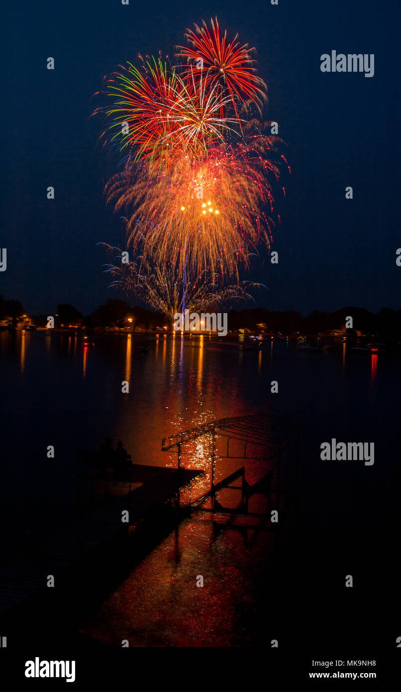 Lake Madison and the City of Madison, South Dakota celebrate the 4th of July with Fireworks