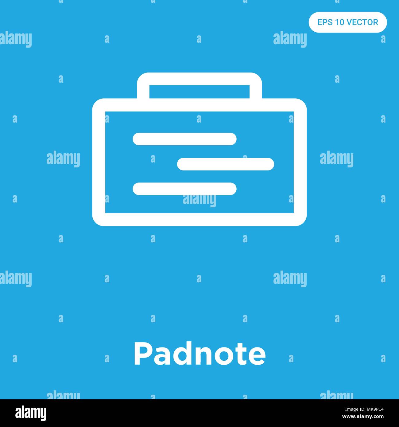 Padnote vector icon isolated on blue background, sign and symbol Stock Vector