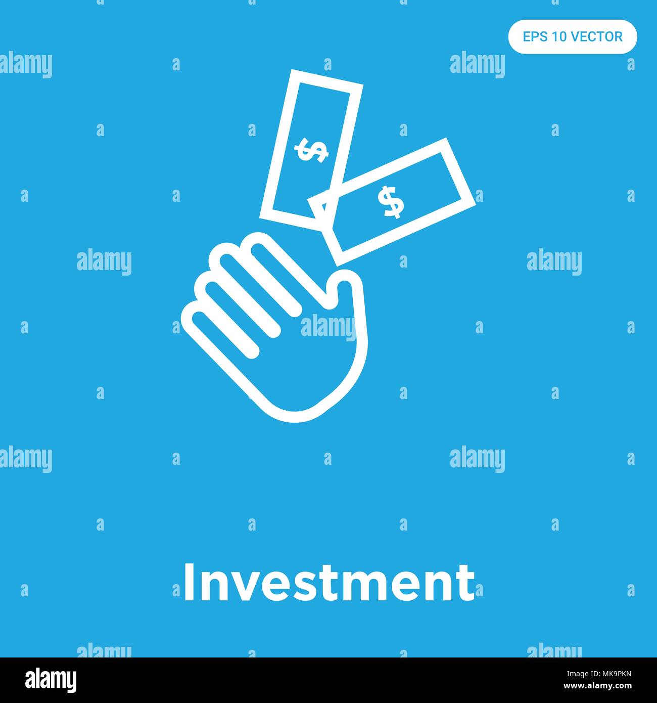 Investment vector icon isolated on blue background, sign and symbol ...