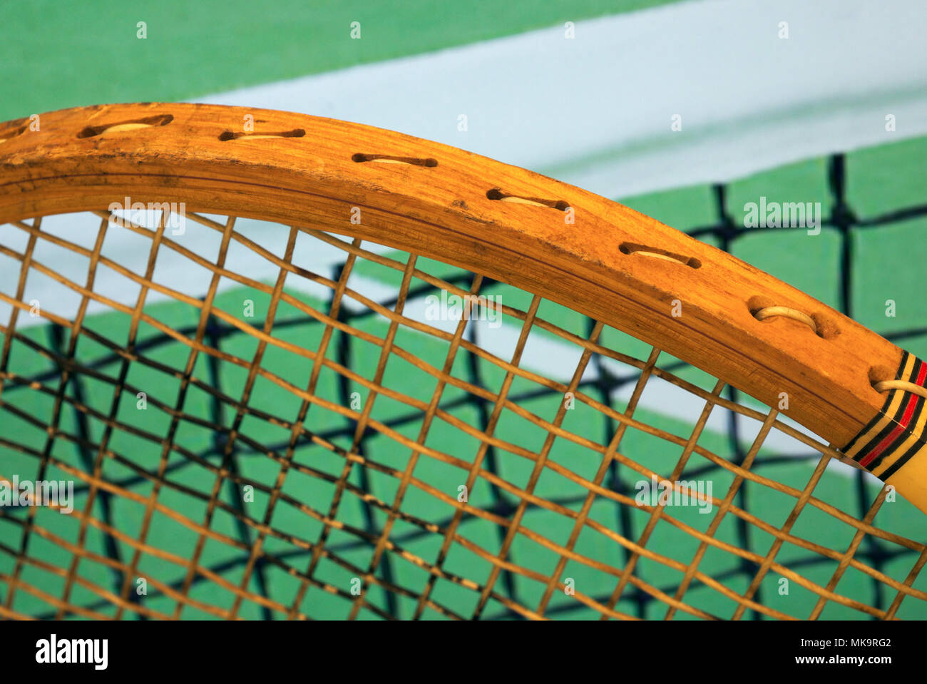 tennis racket and court net Stock Photo Alamy