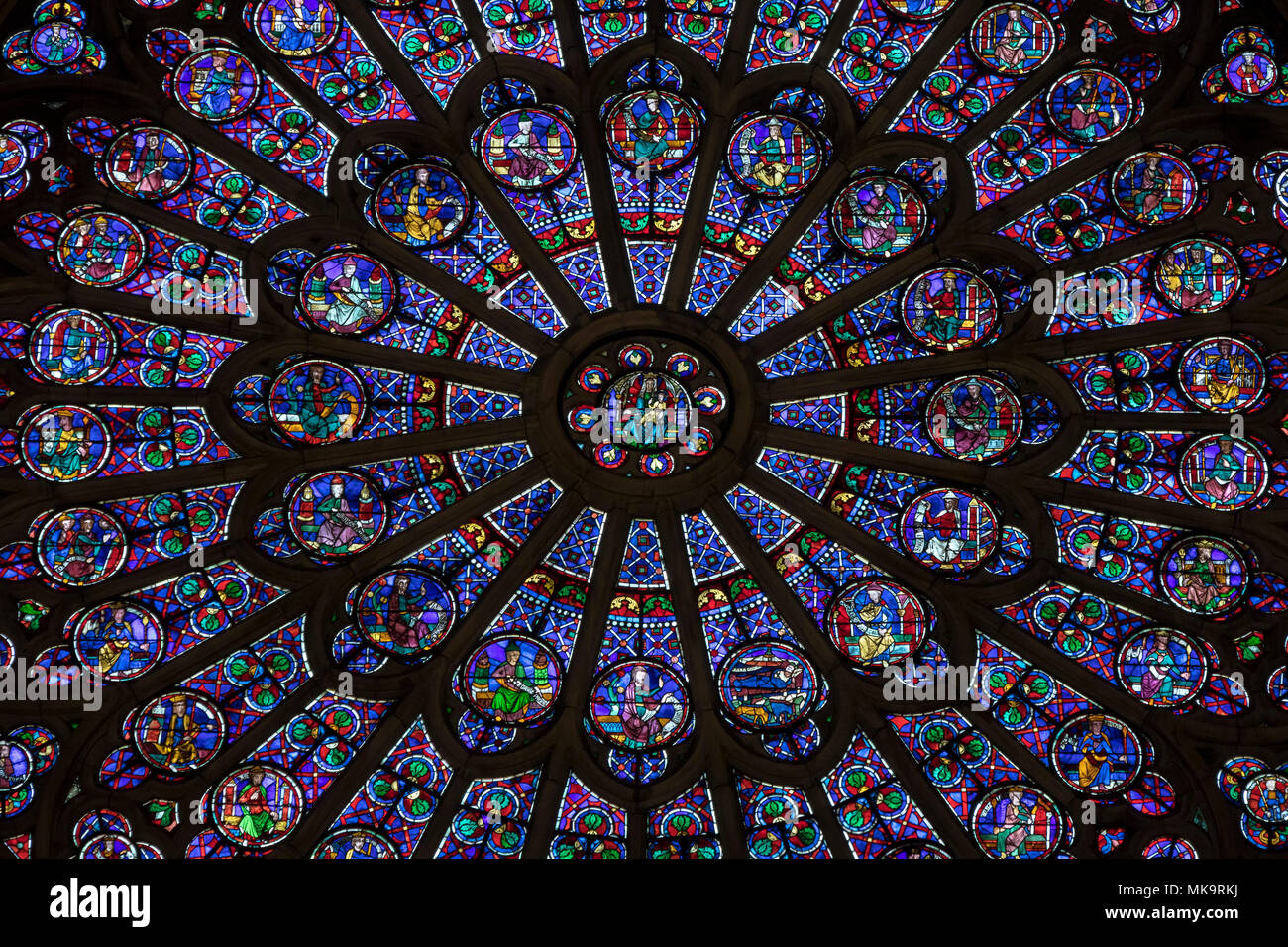 stained glass rose window of north transept, cathedral of Notre-Dame de Paris , France Stock Photo