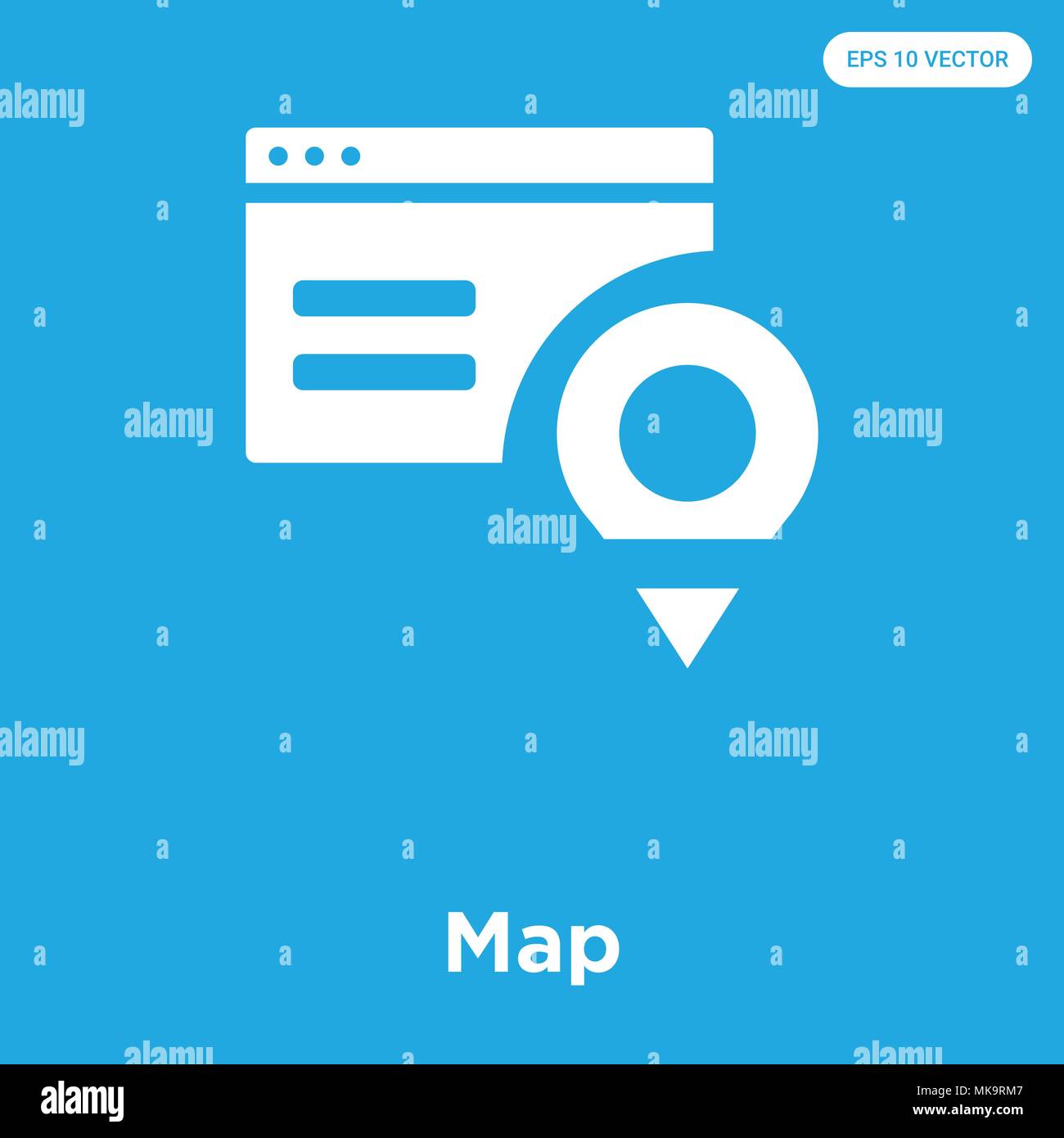 Map vector icon isolated on blue background, sign and symbol Stock ...