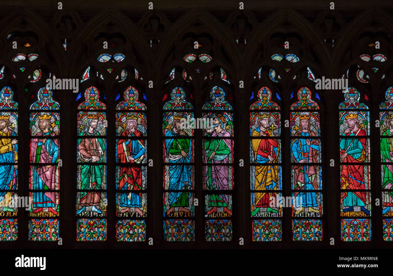 stained gala windows, cathedral of Notre-Dame de Paris , France Stock Photo