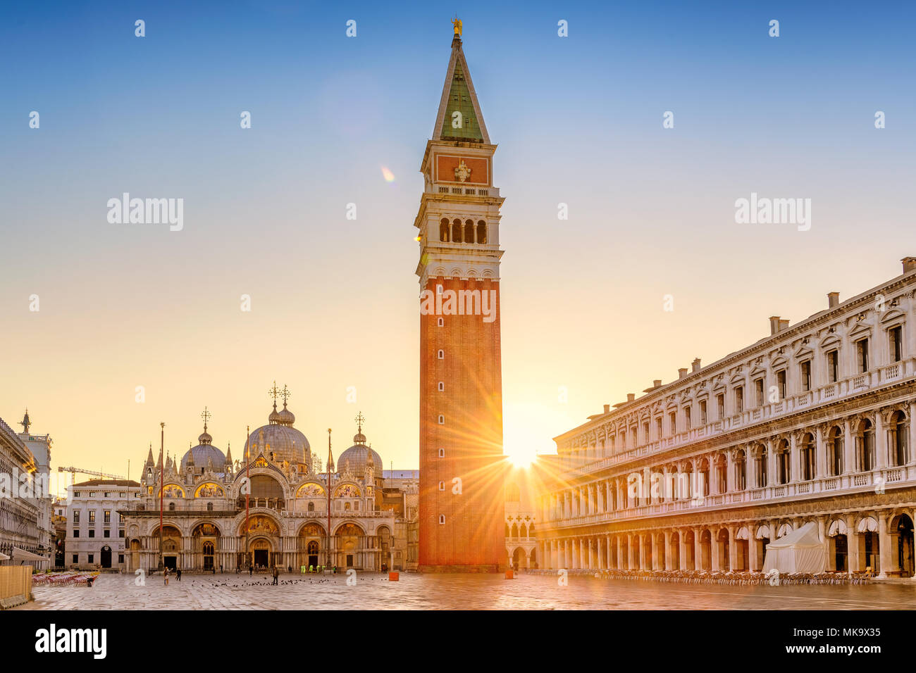 San Marco square at sunrise, Venice Italy. Stock Photo