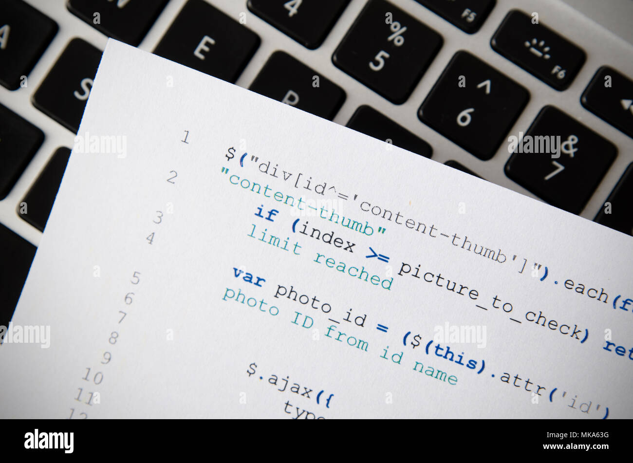 Web developer programming code. Programming, webdesign HTML printed code. Computer www script. Stock Photo