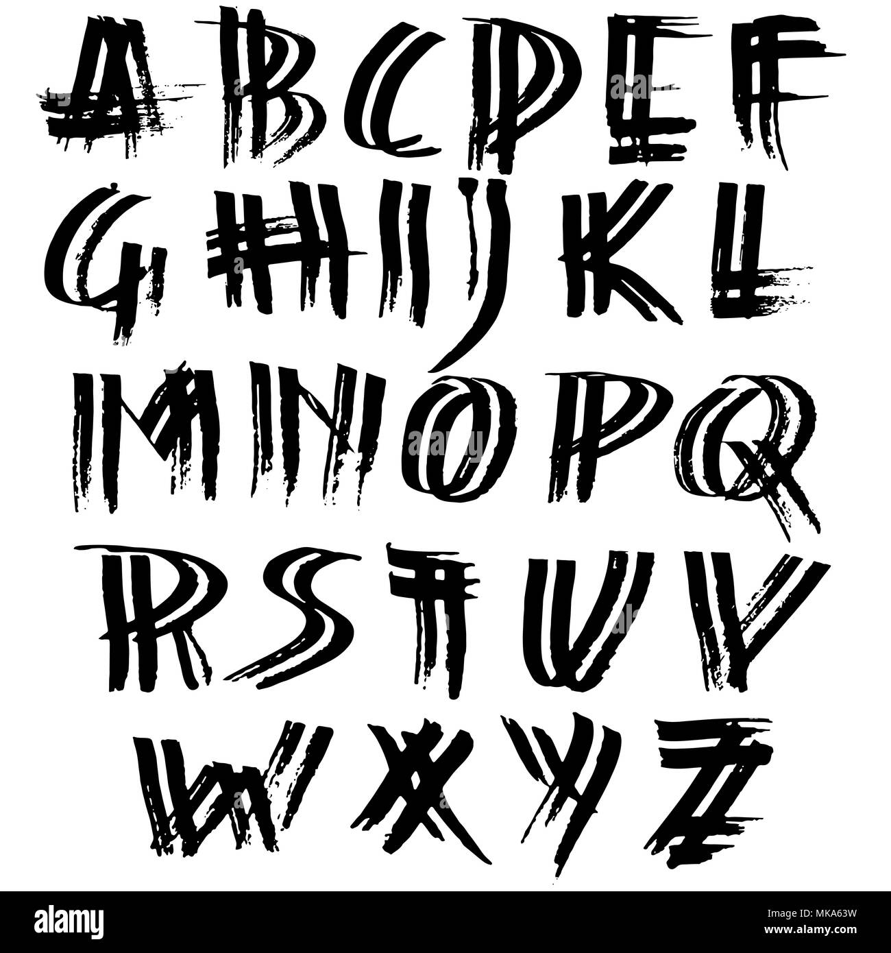 Grunge distress font. Modern dry brush ink letters. Handwritten ...