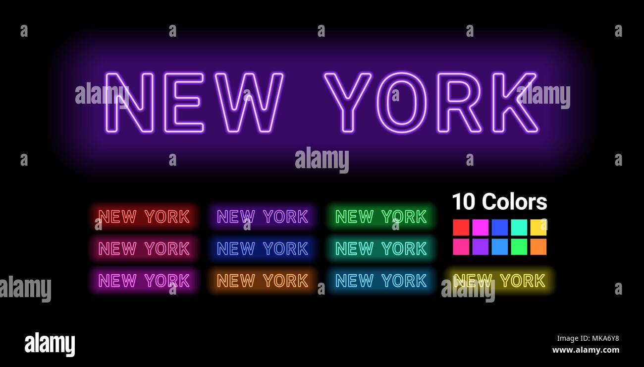 Neon name of New York city. Vector illustration of New York inscription