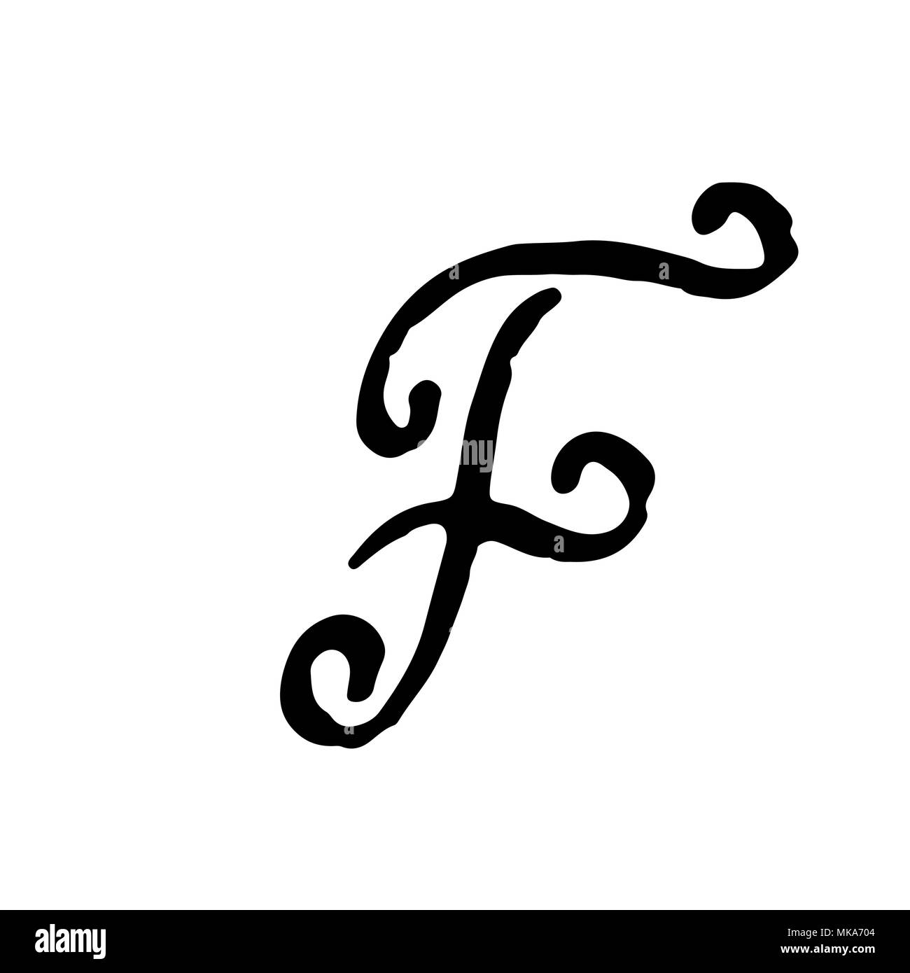 Letter F. Handwritten by dry brush. Rough strokes textured font. Vector illustration. Grunge style alphabet. Stock Vector