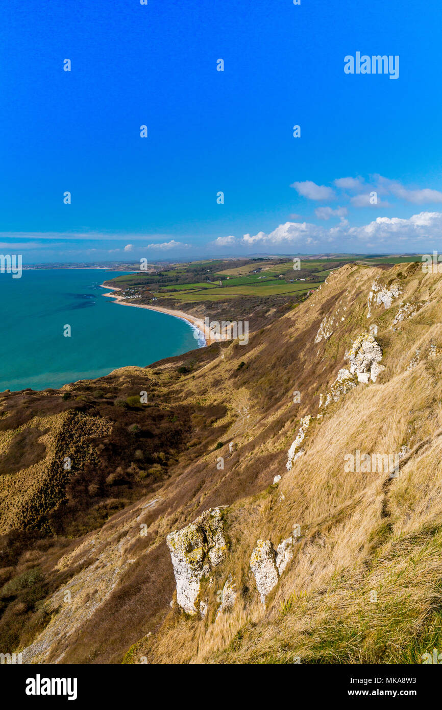 The  massive White Nothe landslip and Ringstead Bay on the Jurassic Coast Path. Dorset, England, UK Stock Photo