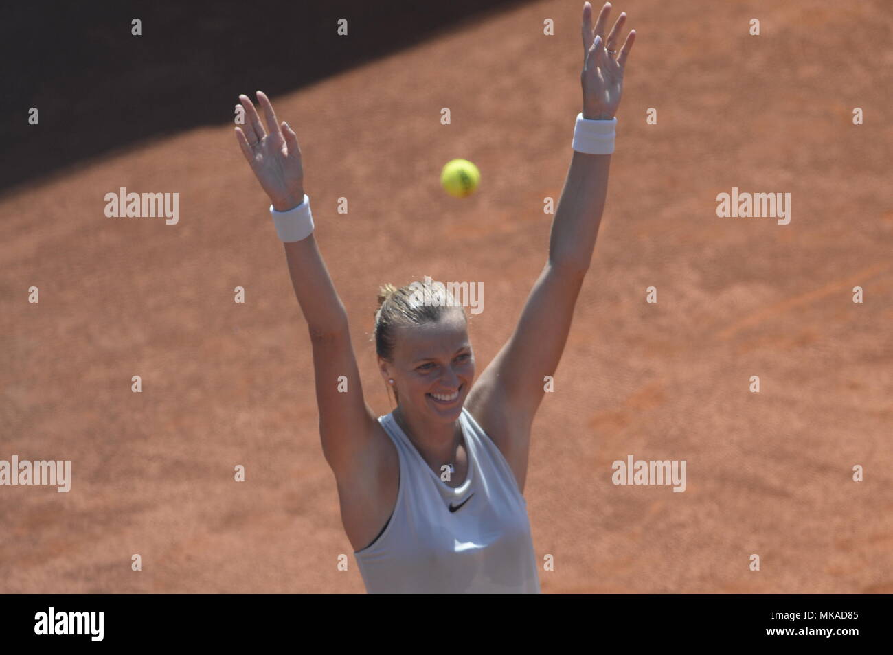 Czech tennis player Petra Kvitova celebrates after defeating Mihaela