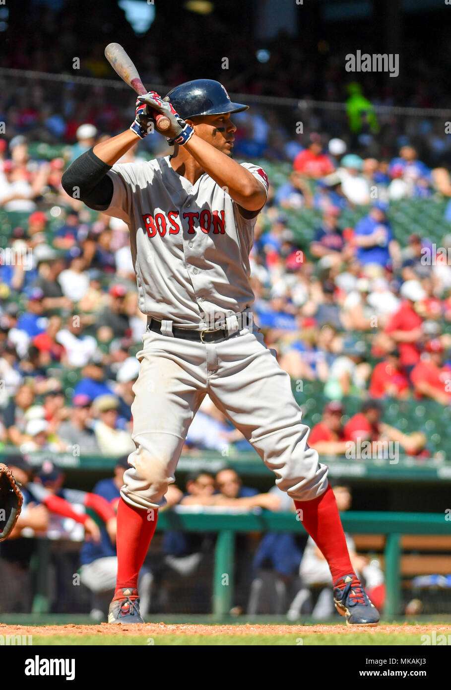 May 06, 2018: Boston Red Sox shortstop Xander Bogaerts #2 at bat during an  MLB game between the Boston Red Sox and the Texas Rangers at Globe Life  Park in Arlington, TX