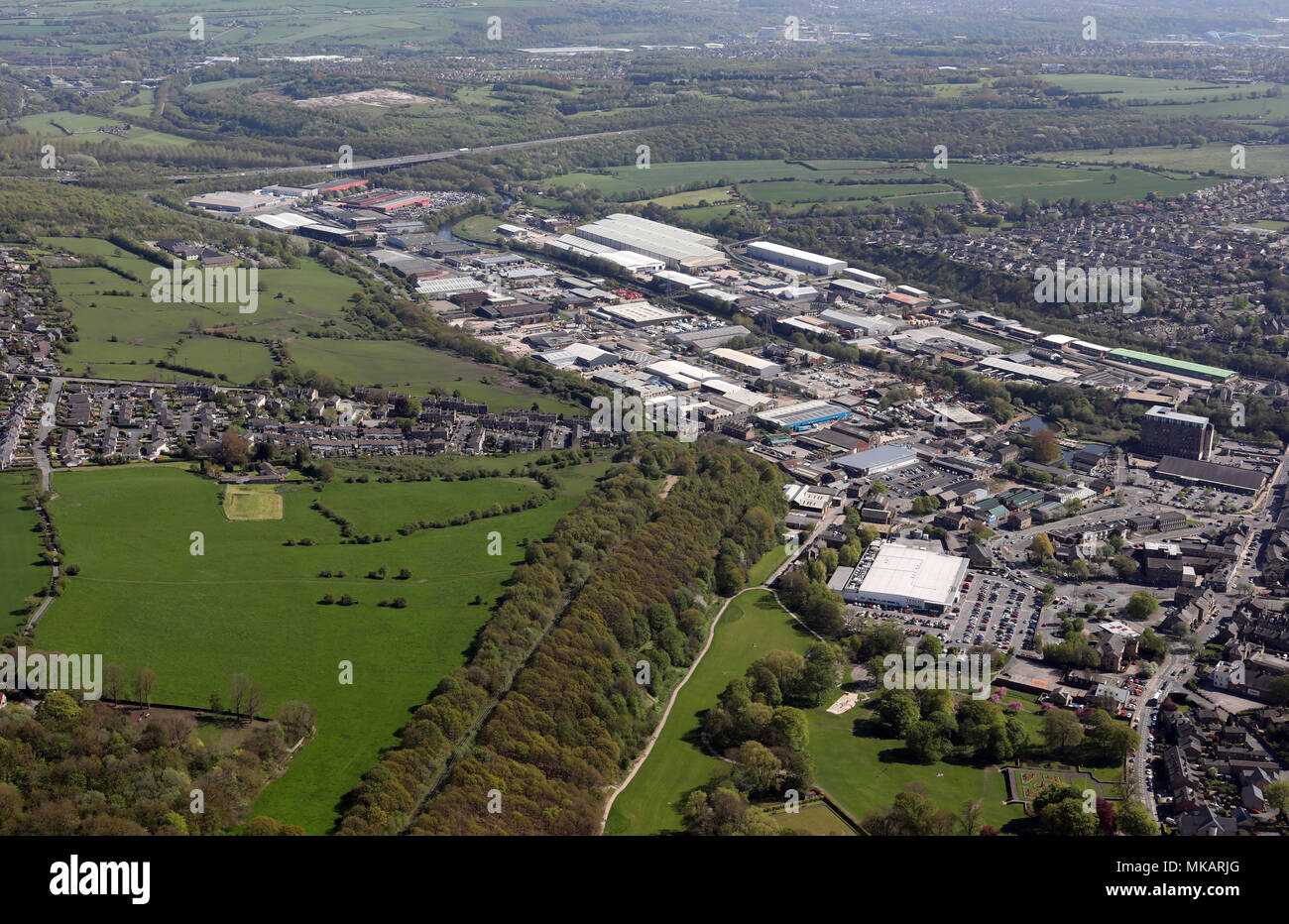 aerial view of Brighouse Industrial Estate on Armytage Road Stock Photo