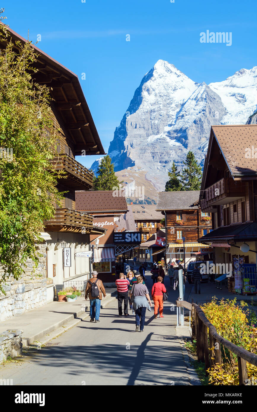 Murren, Switzerland - October 17, 2017: Traditional Chalet house and ...