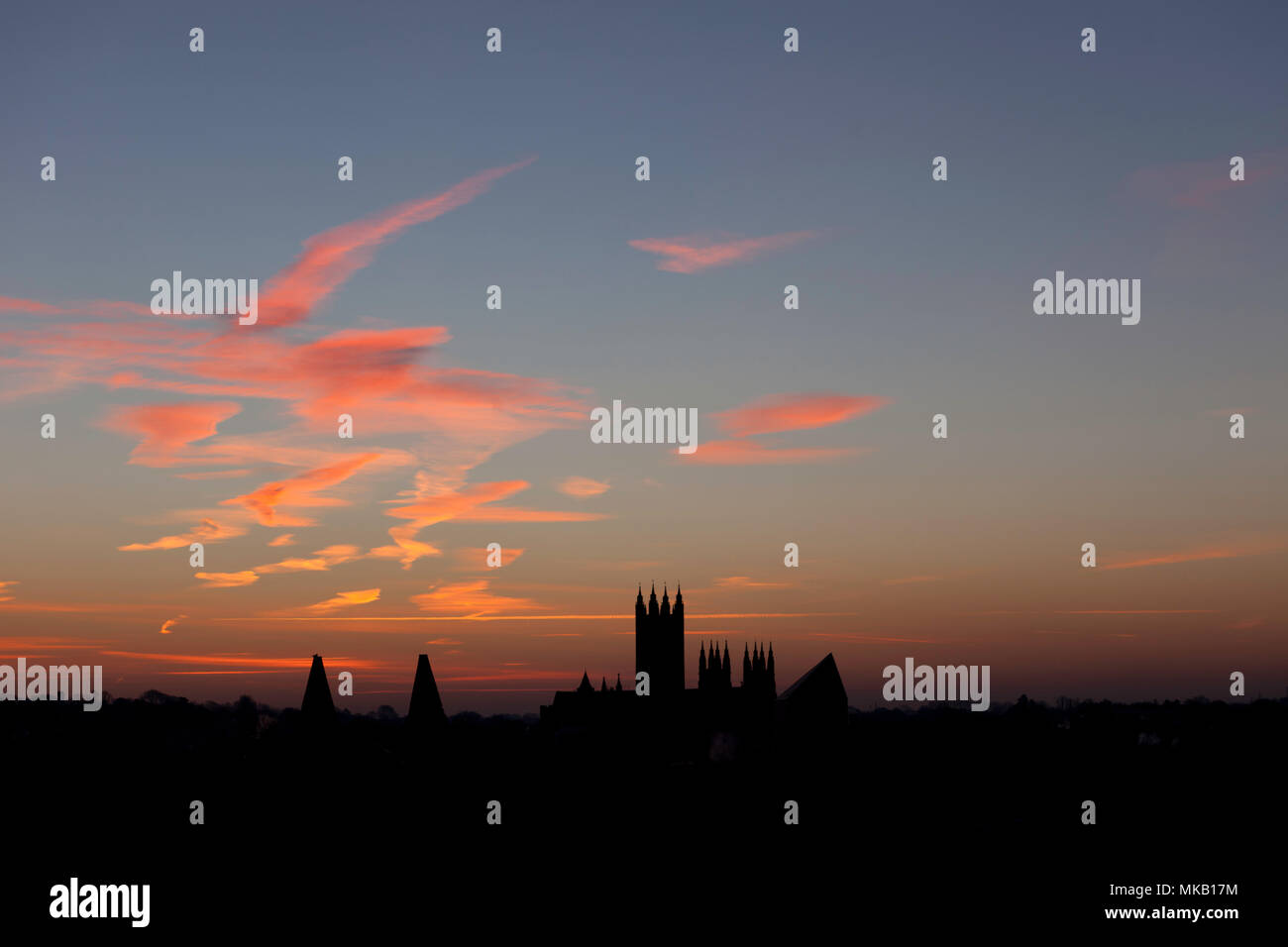 Vivid sunrise over Canterbury Cathedral, Kent, UK. Stock Photo