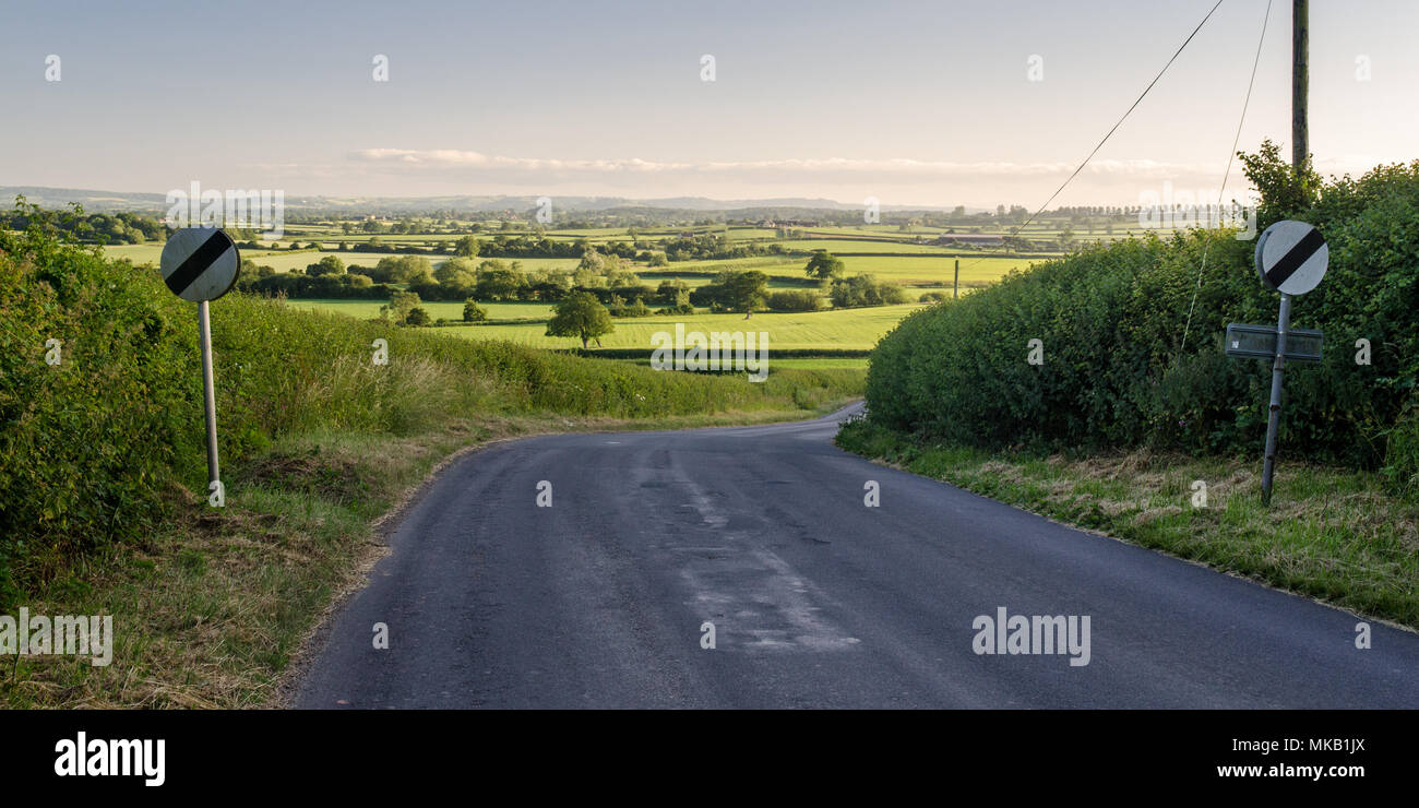 A country lane runs through the agricultural landscape of the Blackmore Vale in North Dorset. Stock Photo