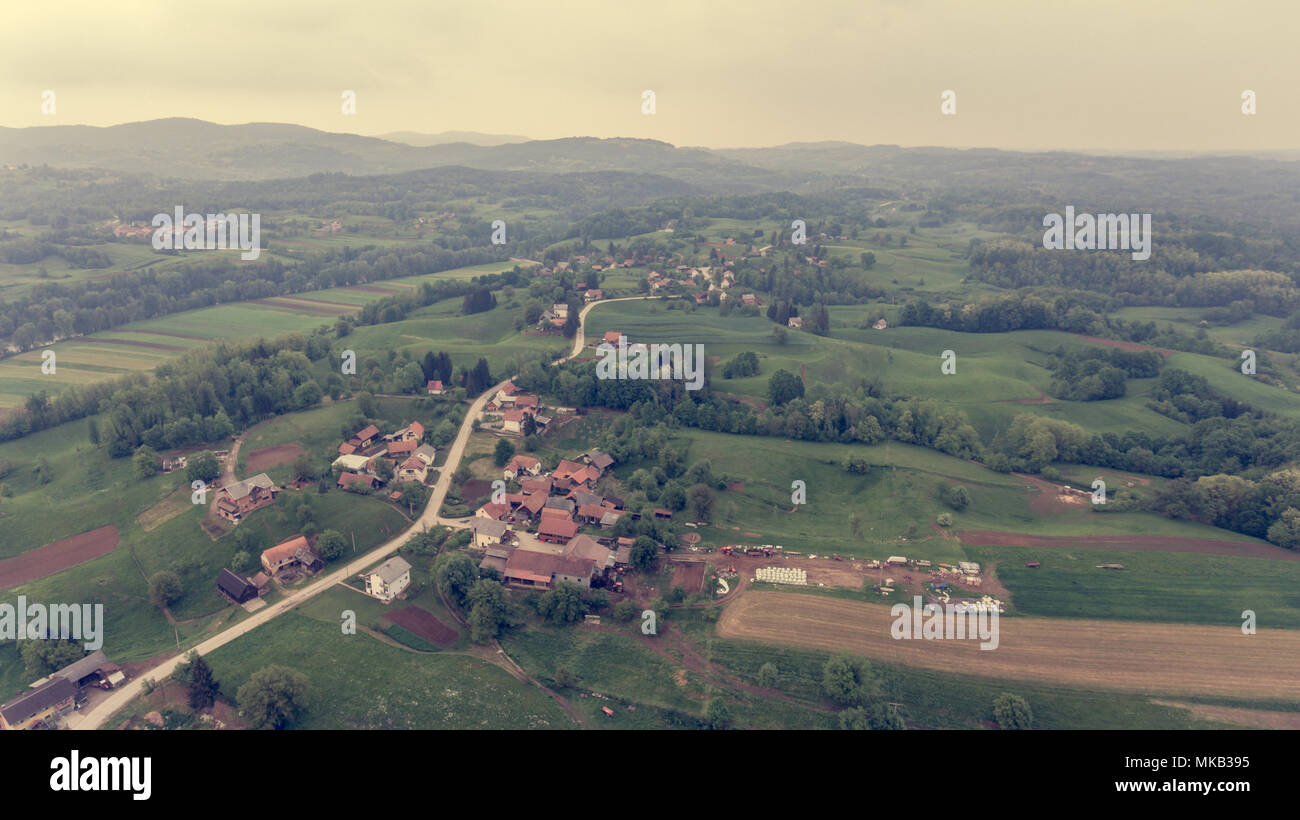Aerial view of countryside at sunset. Rural area from above Stock Photo ...