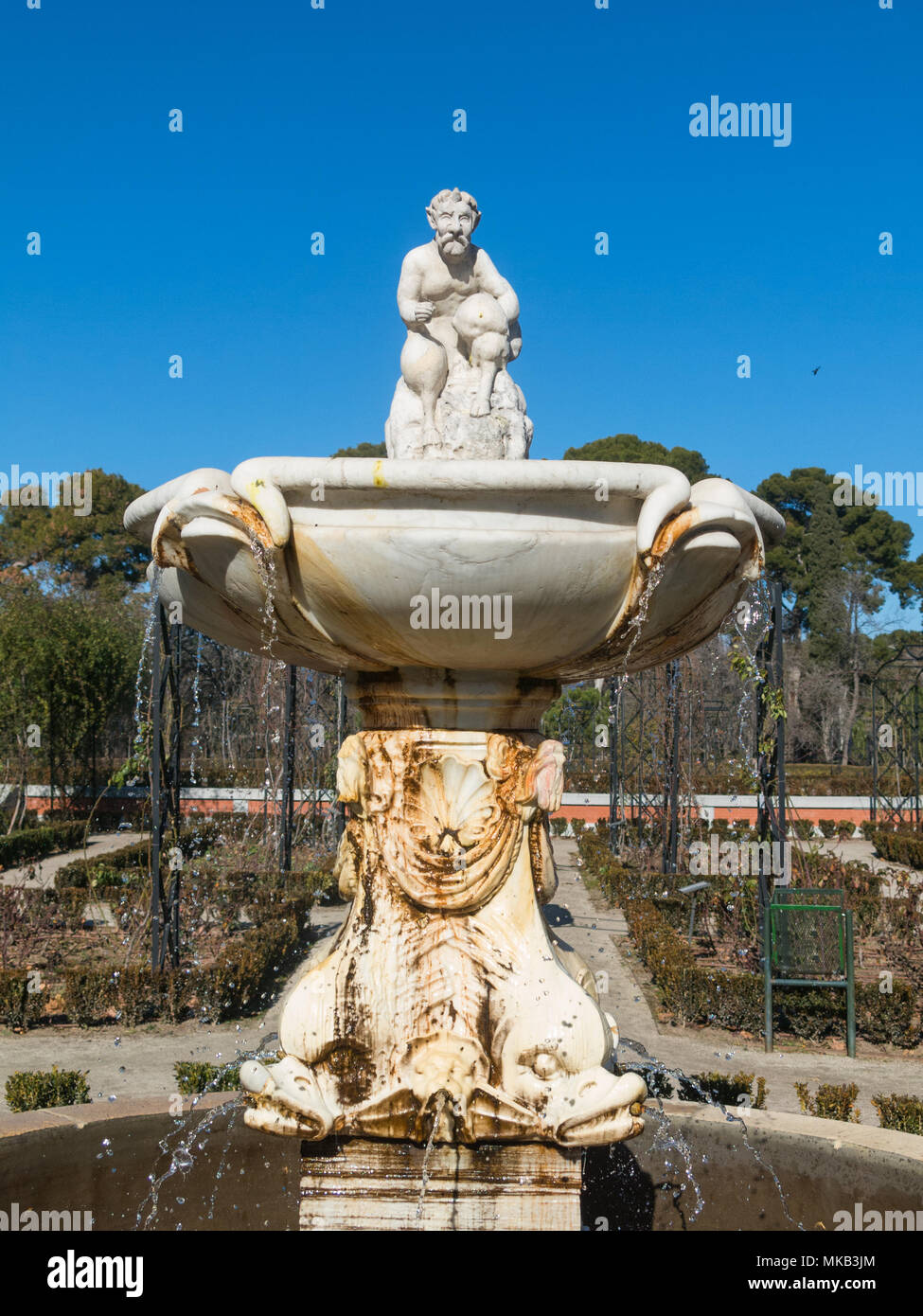 Fountain of the Garden of Roses in Buen Retiro Park. Parque De Las Rosas in Spanish) in