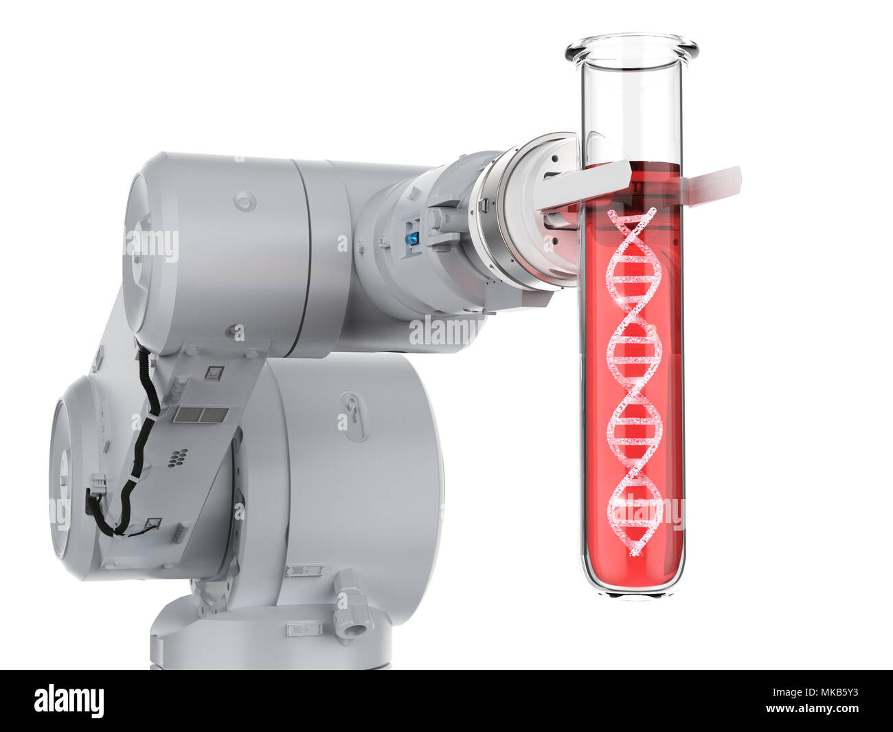 3d rendering robotic hand holding test tube with dna helix Stock Photo ...