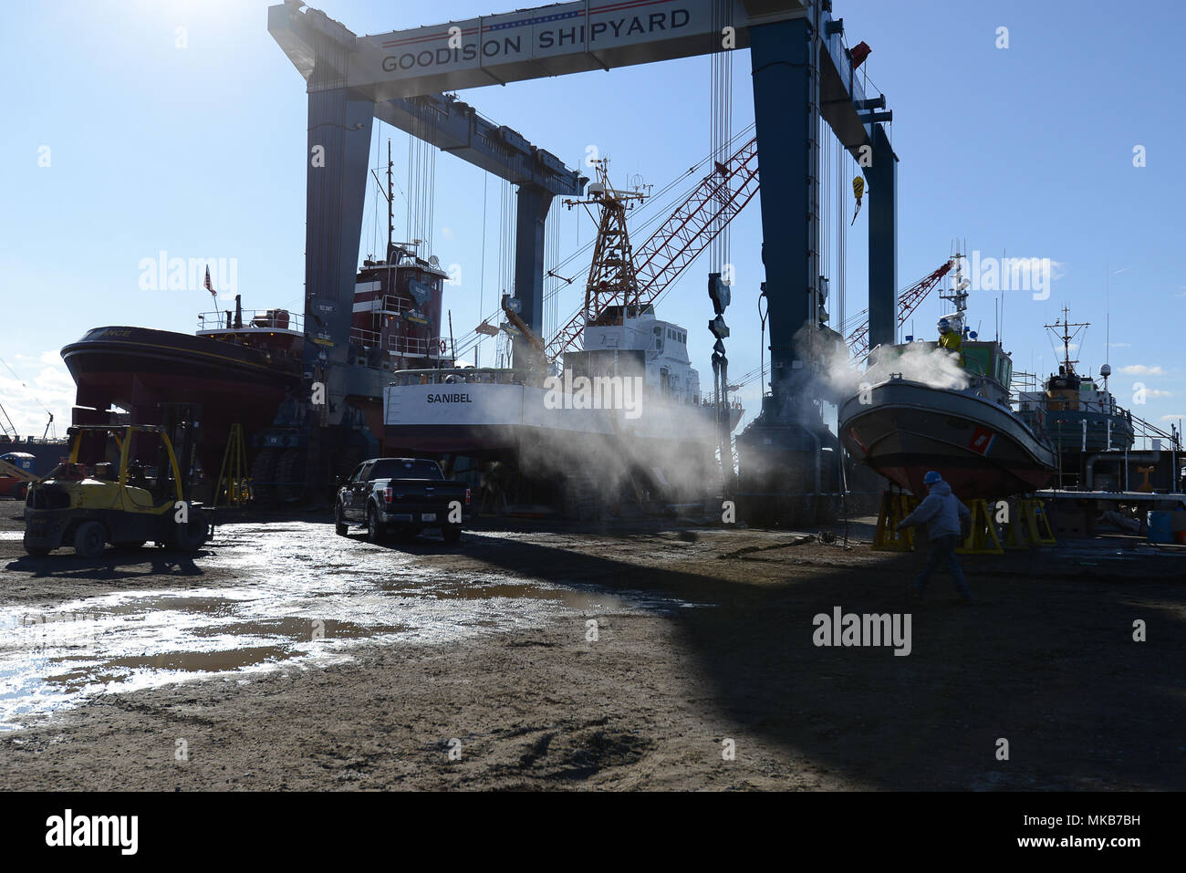 Coast Guard Cutter Sanibel is in drydock with Goodison Shipyard in