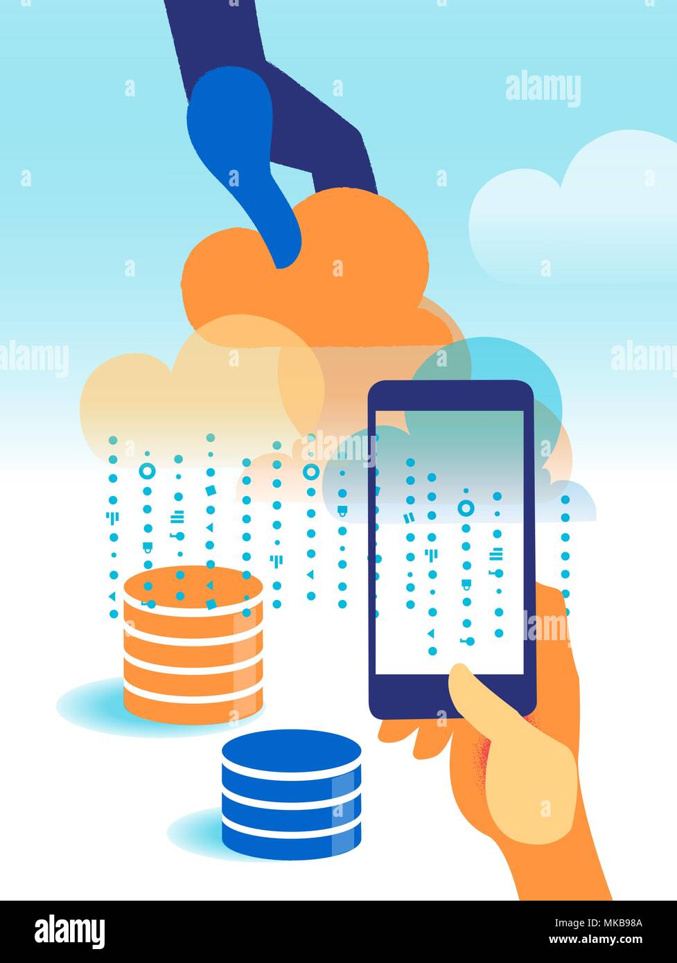 Cloud services and infrastructure wich manage big data and informations Stock Vector