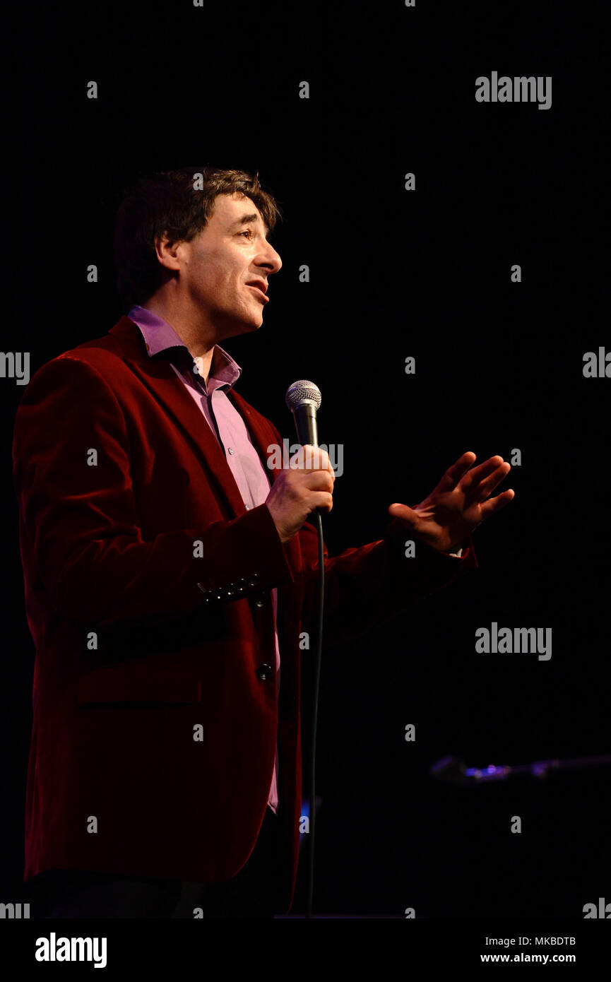 Mark Steel comedian broadcaster and newspaper columnist performs his stand up act at Mareel in Shetland Stock Photo
