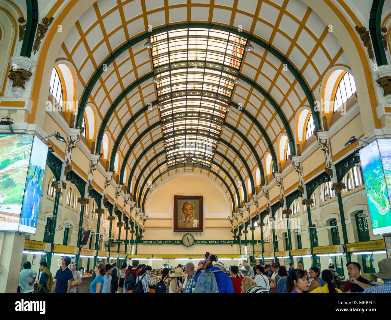 Curved Ceiling Of The Central Post Office With A Portrait Of Ho