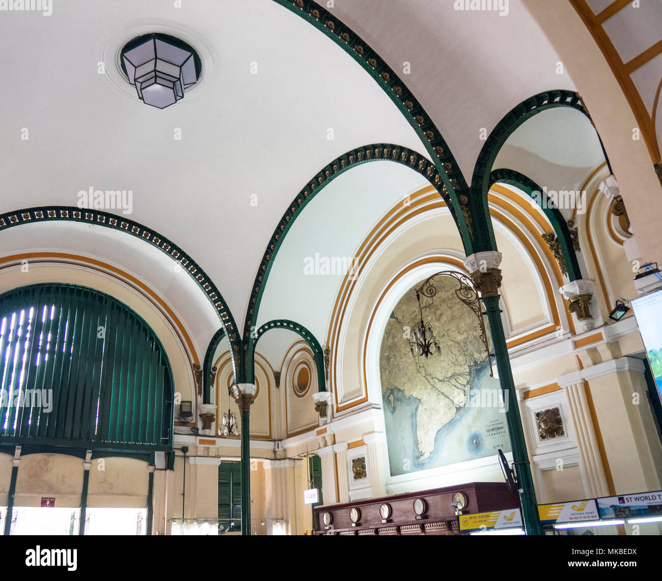 Vaulted ceiling of the Central Post Office, Ho Chi Minh City, Vietnam. Stock Photo