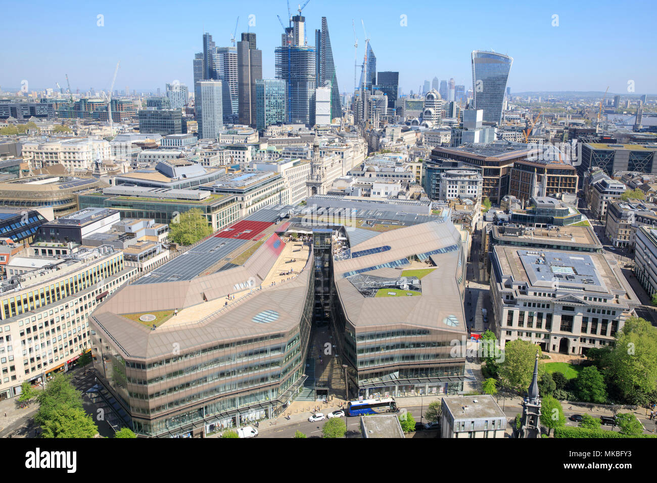 View of the City of London, as seen from the Golden Gallery of St. Paul's Cathedral. One New Change is in the foreground. Stock Photo