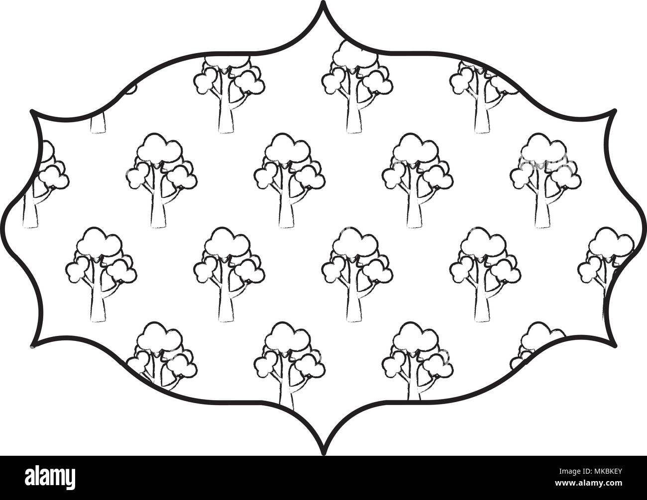 sketch of arabic frame with trees design over white background, vector ...