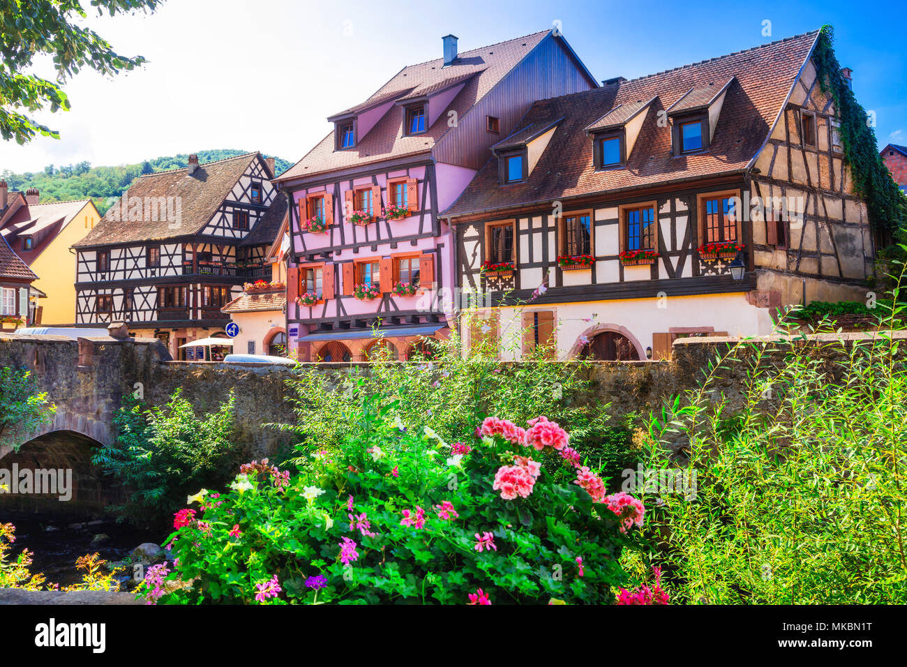 Traditional houses in Colmar town,Alsace,France. Stock Photo