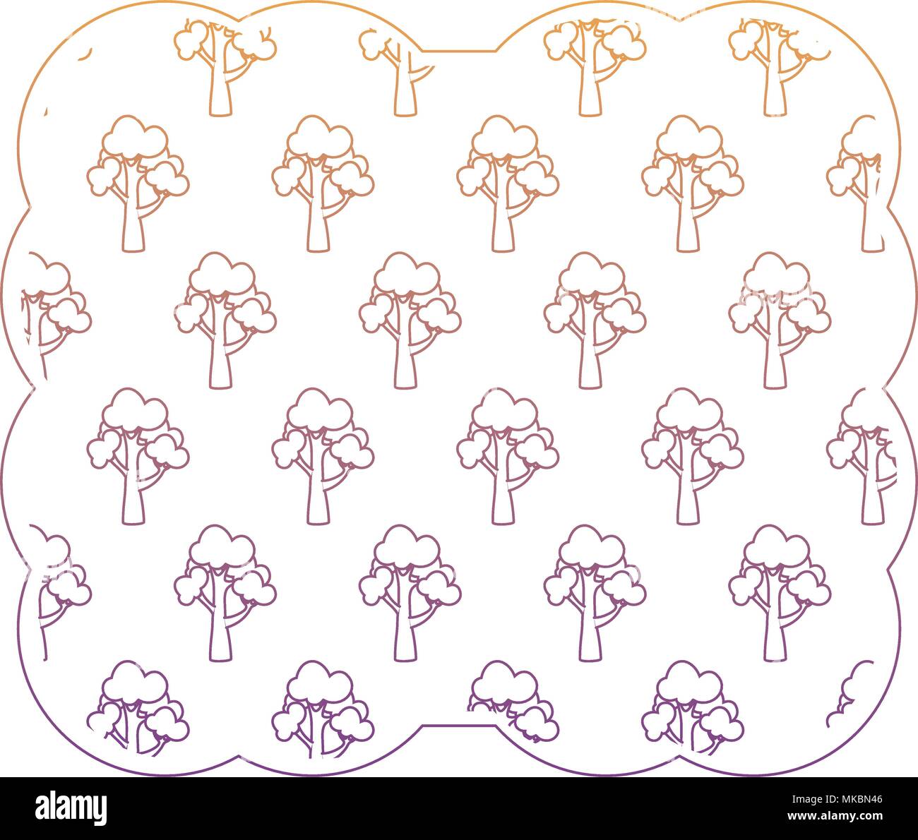 decorative frame with trees design over white background, colorful ...